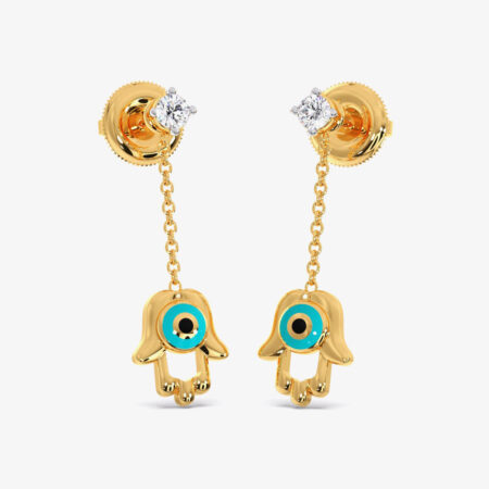 Hamsa Evil Diamond Dangling Eye Earrings