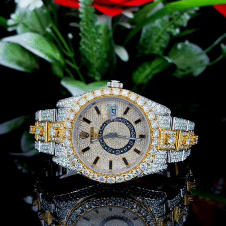 Krushnam's Gold Silver Dual-tone Rolex Sky-Dwellers with Big Diamond on Collet
