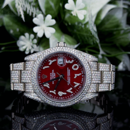 Krushnam's Full White Red Face Rolex with Arabic Letter
