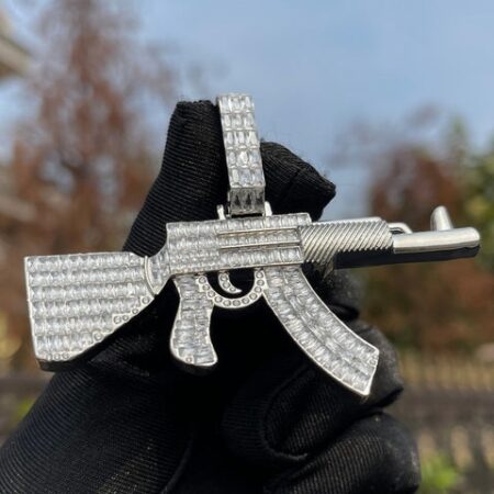 Iced Out Moissanite AK 47 Hip Hop Silver Pendant