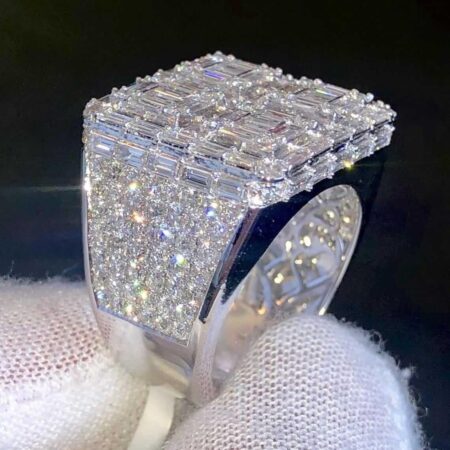 Full Ice out Baguette Diamond Ring, Real VVS Moissanite Diamond Ring For Men, Custom Hip Hop Ring