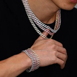 VVS1 Clarity Moissanite Diamond Round Cut Cuban Liked Chain