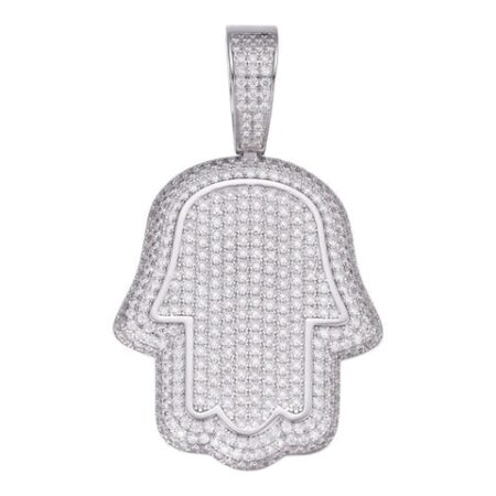 925 Sterling Silver Hamsa Hand Moissanite Pendant