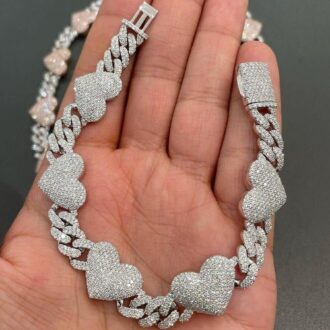 Moissanite Diamonds 14MM Bust Down Iced Out Hip Hop Wide Heart Cuban Link Chain