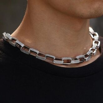 Round Brilliant Cut White Gold Moissanite Iced Out Box Chain
