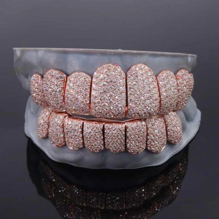 8 On 8 Moissanite Diamond 10k Rose Gold Plated Grillz