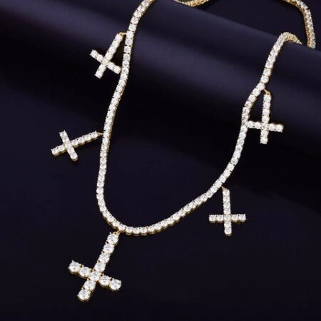 Moissanite Round Cut Multi Cross Iced Out Tennis Chain For Men's