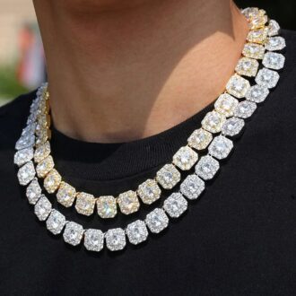 D Color Moissanite Round Cut Clustered Tennis Cuban Chain