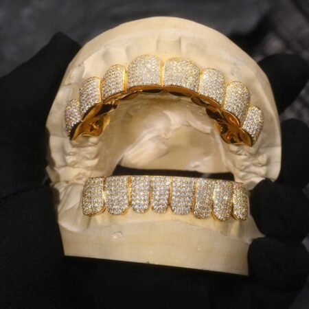 Yellow Gold Pated D Color Iced Out Stylish Grillz