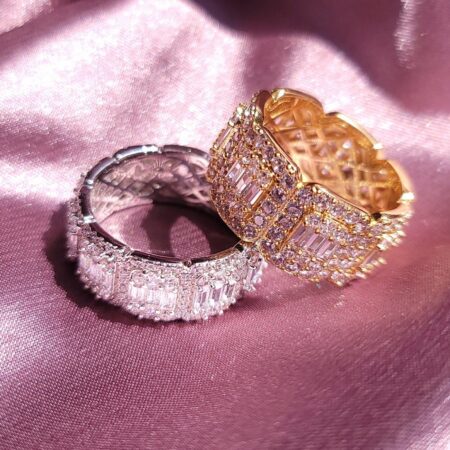 Square Moissanite Diamond Iced Out Ring, Statement Hip Hop Diamond Bling Band