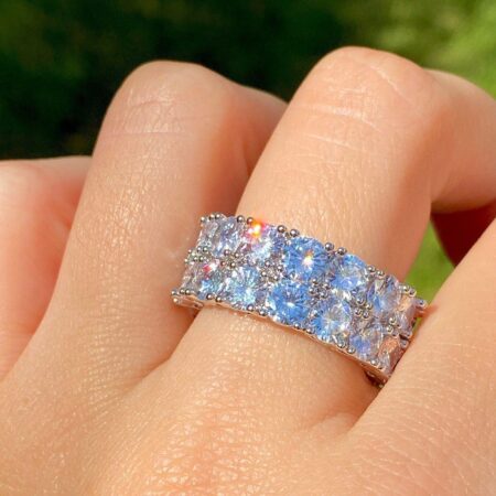 Tennis Band Ice out Silver 5X layered Designer Moissanite Diamond Ring band