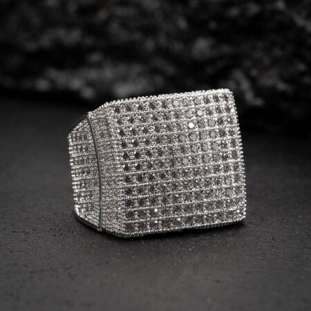 Men's White Gold Iced Out Moissanite MicroPave HipHop Large Statement Pinky Ring