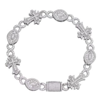 925 Silver Evil Eye Gothic Cross Link Bracelet Iced Out Bracelet