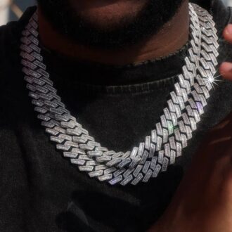 Moissanite Diamond Round & Baguette Cuban Chain For Men's