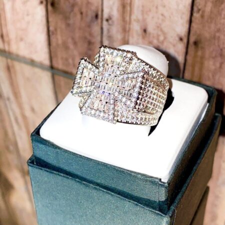 Baguette Cross Men's Ice out 5X layered Diamond Moissanite Designer Big Ring