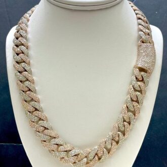 16MM Round Moissanite Diamond 3 Row Iced Out Miami Cuban Link Chain