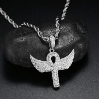 925 Silver Moissanite Angle Wing Cross Pendant For Men's