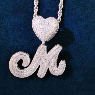 Baguette Cut Moissanite Heart Bail Initial Letter Pendant