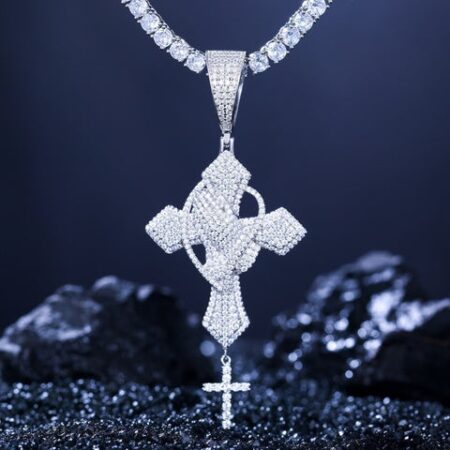 Men's Sterling Silver Praying God Cross Hand Luxury Pendant