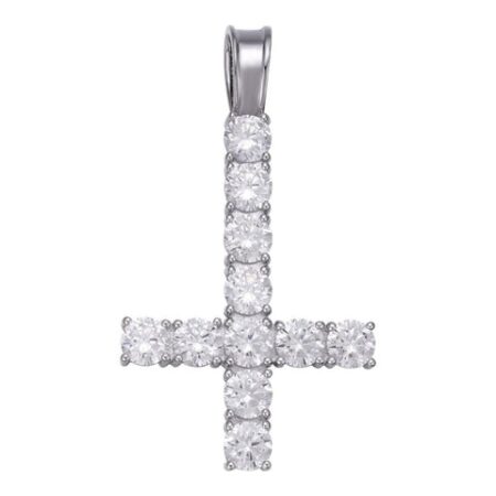 Upside Down Inverted Moissanite Tennis Cross Pendant