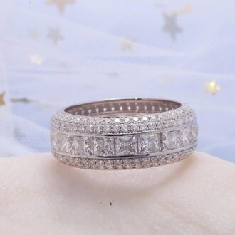Men's Moissanite Eternity Full 3-Band Princess & Round Moissanite Diamond Band