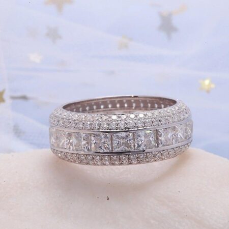 Men's Moissanite Eternity Full 3-Band Princess & Round Moissanite Diamond Band