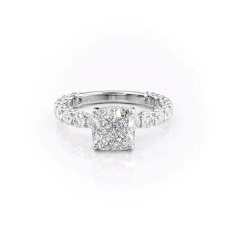 D Color Moissanite Side Accent Cushion Cut Wedding Ring