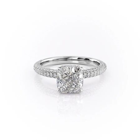 Cushion Cut Moissanite Pave Set Diamond Ring