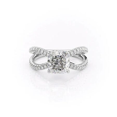 Split Shank Hidden Halo Cushion Cut Moissanite Ring