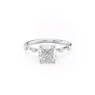 Moissanite Hidden Accent Cushion Cut Wedding Ring
