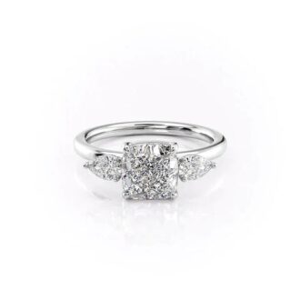 Three Stone Cushion Cut Moissanite Ring