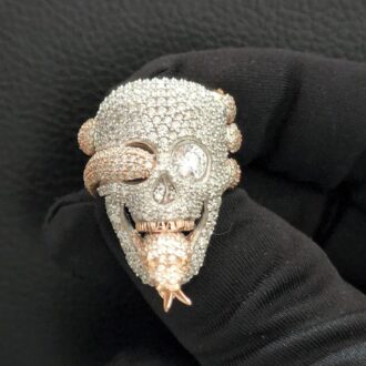 3D Skull Face & Snake 925 Silver Studded Moissanite Diamond Man's Hip hop Ring