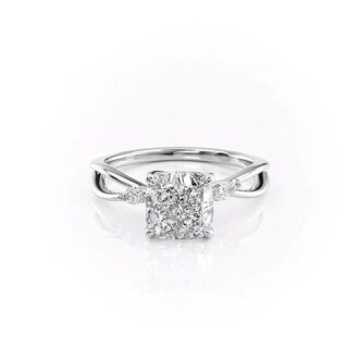 Three Stone Cushion & Marquise Cut Moissanite Engagement Ring