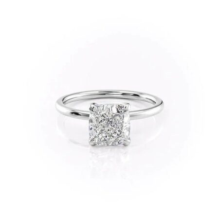 Moissanite Unique Hidden Accent Cushion Cut Wedding Ring