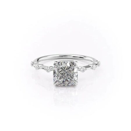 Cushion Cut Hidden Accent D Color Moissanite Wedding Ring