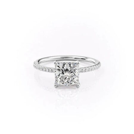 Princess Cut Pave Set Moissanite Engagement Ring