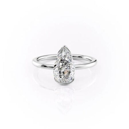 Half Bezel Pear Cut Solitaire Moissanite Wedding Proposal Ring