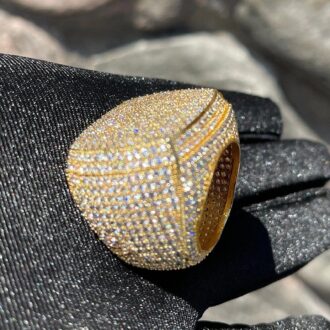 24K Gold Plated Iced Out Hip Hop Diamond VVS Moissanite Stones Big Ring For Gift