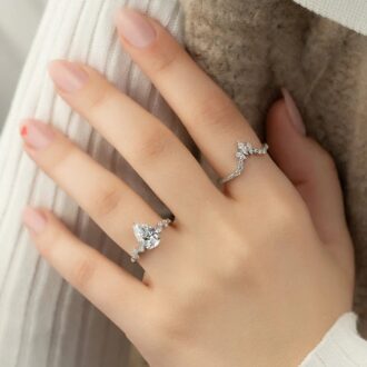 Moissanite Cluster Style Pear Cut Engagement Ring