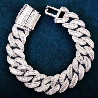 20mm All Over Baguette Moissanite Curve Cuban Link Bracelet
