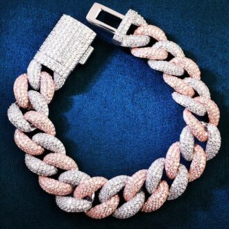 Dual Tone Moissanite Diamond Miami Cuban Link Bracelet