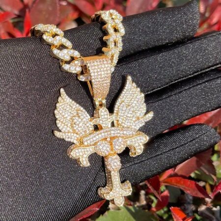 Hip Hop Iced Out Wing Cross Moissanite Pendant