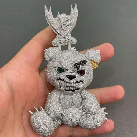 Ice Out Moissanite 3D Cartoon Bear Hip Hop Jewelry Pendant Pass Tester