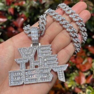 Baguette Cut Moissanite Diamond Silver Necklace