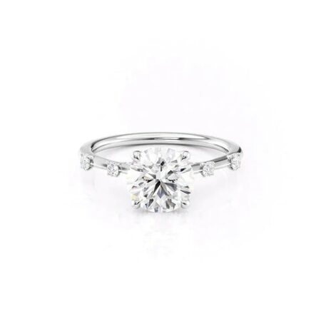 Round Cut Moissanite Unique Hidden Accent Diamond Ring
