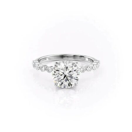 Moissanite Round Cut Side Accent Engagement Ring