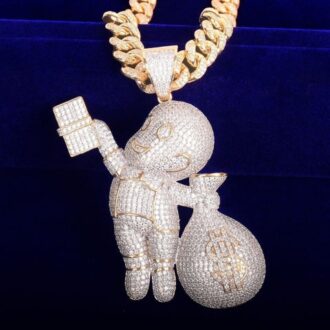 Money Bag Cash Man 925 Silver Moissanite Pendant