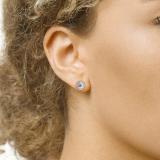 Round Cut Moissanite Halo Stud Push Back Earrings For Women