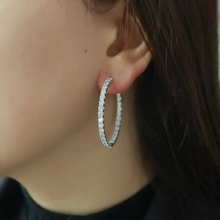 Colorless Moissanite Round Cut Big Hoop Lever Back Earrings