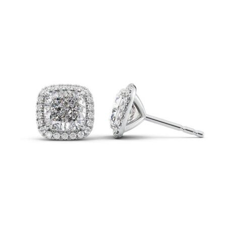 Colorless Moissanite Cushion Cut Halo Stud Push Back Earring